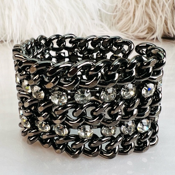 Stunning, heavy chain, shiny bling black gunmetal statement bracelet - Picture 4 of 6
